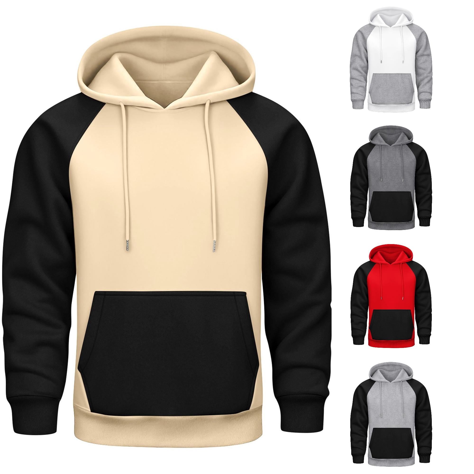 LIIPEE Mens Casual Color Block Hoodies Fall Winter Cozy Long Sleeve ...
