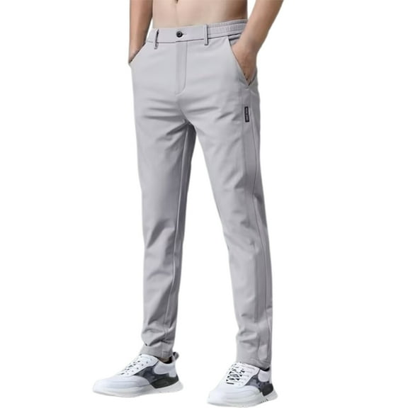 LIIPEE Mens Casual Pants Spring Summer Comfortable Breathable Slim Fit Solid Color Pants With Pockets Man Classic Daily Indoor Outdoor Pants,Light Gray,29