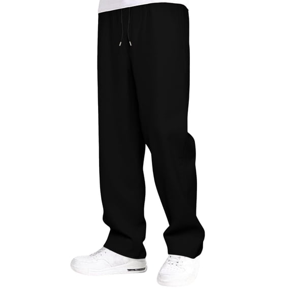 LIIPEE Mens Casual Pants Spring Summer Fashion Solid Color Stretch Elastic Waist Drawstring Wide Leg Pants With Pockets Male Casual Basketball Golf Gym Pants,Black,XL
