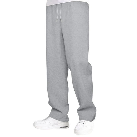 LIIPEE Mens Casual Pants Spring Summer Fashion Solid Color Stretch Elastic Waist Drawstring Wide Leg Pants With Pockets Male Soft Basketball Golf Gym Pants,Grey,S
