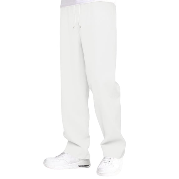 LIIPEE Mens Casual Pants Spring Summer Fashion Solid Color Stretch Elastic Waist Drawstring Wide Leg Pants With Pockets Male Versatile Basketball Golf Gym Pants,White,Xxxl