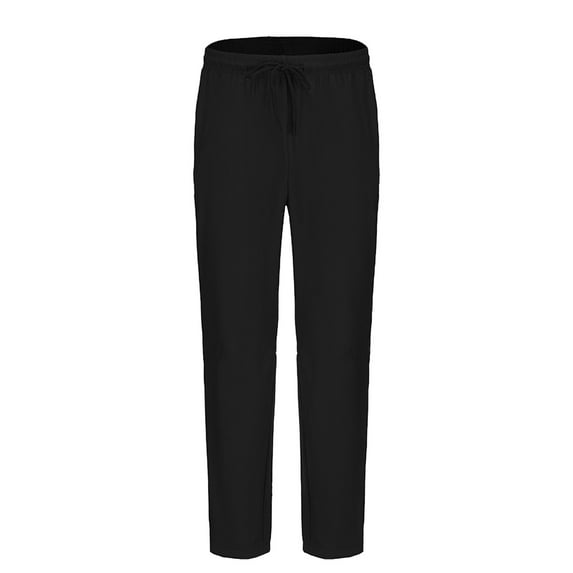 LIIPEE Mens Casual Pants Summer Comfortable Loose Solid Color Elastic Waist Drawstring Straight Pants Male Leisure Daily Indoor Outdoor Pants,Black,L