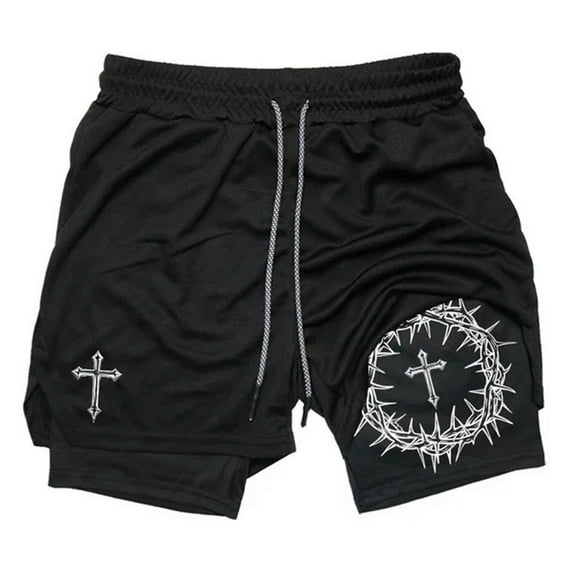 LIIPEE Mens Casual Shorts Summer Breathable 3D Printed Stretch Elastic Waist Drawstring Double Layer Fitness Shorts Male Trendy Basketball Golf Gym Shorts,Black1,Xxxl