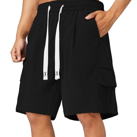 LIIPEE Mens Casual Shorts Summer Comfort Stylish Solid Color Stretch Elastic Waist Drawstring Shorts With Pockets Male Comfort Basketball Golf Gym Shorts,Black,M