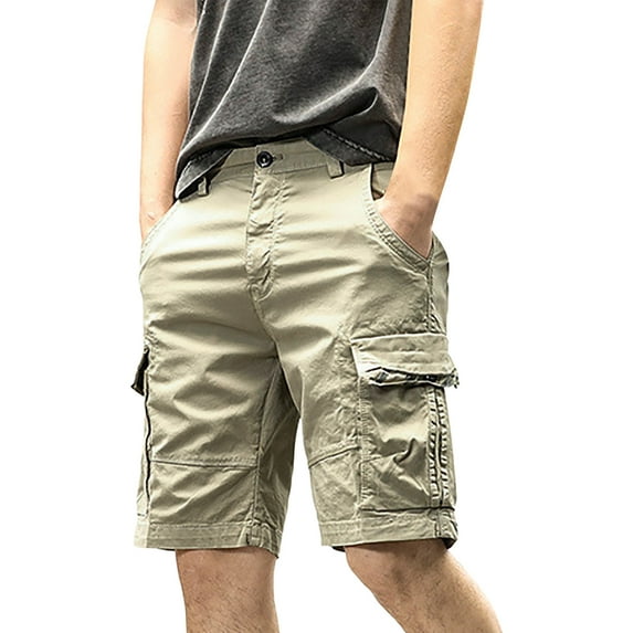 LIIPEE Mens Casual Shorts Summer Comfortable Solid Color Straight Shorts With Pockets Male Cozy Daily Indoor Outdoor Shorts,Khaki,36