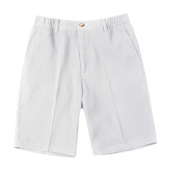 LIIPEE Mens Casual Shorts Summer New Comfortable Solid Color Stretch Elastic Waist Shorts With Pockets Male Cozy Basketball Golf Gym Shorts,White,36