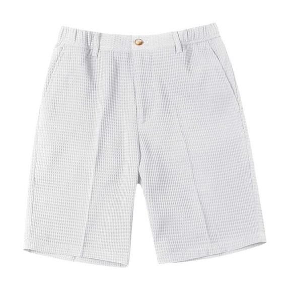 LIIPEE Mens Casual Shorts Summer New Comfortable Solid Color Stretch Elastic Waist Shorts With Pockets Male Cozy Basketball Golf Gym Shorts,White,36