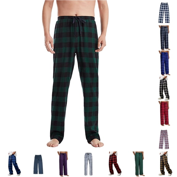 LIIPEE Mens Sleep Pants Casual Plaid Print Drawstring Waist Loose Fit Pajama Pants With Pockets Male Comfortable Everyday Sleepwear,L