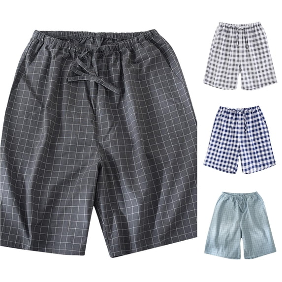 LIIPEE Mens Sleep Shorts Casual Plaid Print Drawstring Waist Loose Fit Pajama Shorts With Pockets Male Comfortable Everyday Sleepwear,L