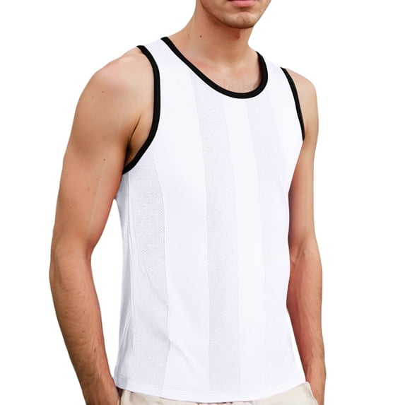 LIIPEE Mens Tank Tops Activewear Solid Color Sleeveless Crew Neck Regular Muscle Male Casual Summer Fashion Comfortable Versatile Daily Breathable Mesh Soft Tops,L