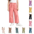 thumbnail image 1 of LIIPEE Palazzo Pants For Girls Baggy Wide Leg Elastic Waist Solid Color Casual Trousers With Pockets Kids Comfortable Breathable Cute Daily Pants,5-6 Years, 1 of 6