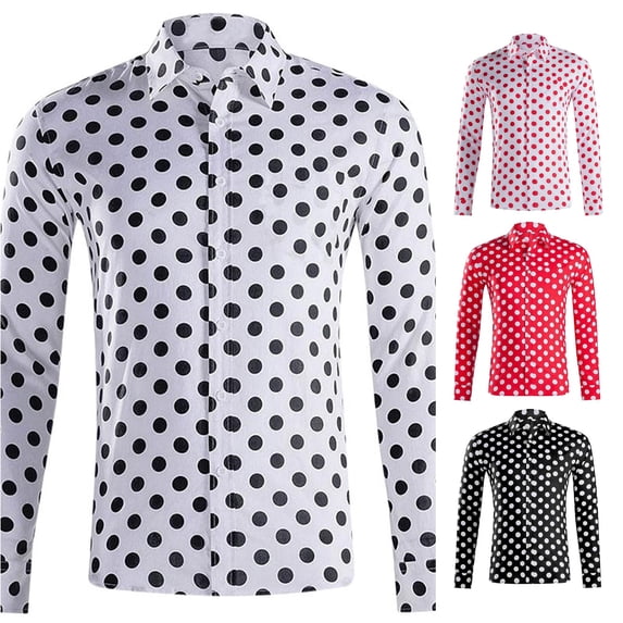 LIIPEE Polka Dot Printed Shirt For Men Long Sleeve Turn Down Collar Button Up Shirts Male Comfortable Breathable Everyday Tops,L