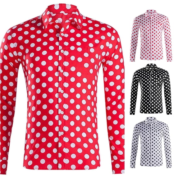 LIIPEE Polka Dot Printed Shirt For Men Long Sleeve Turn Down Collar Button Up Shirts Male Comfortable Breathable Everyday Tops,XS
