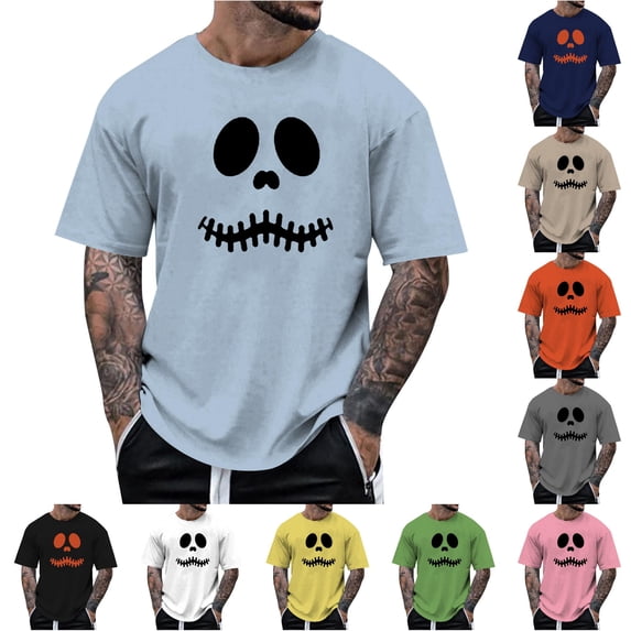 LIIPEE Short Sleeve Tees For Men Halloween Graphic Crew Neck Casual T Shirts Male Comfortable Breathable Versatile Tshirt,XL
