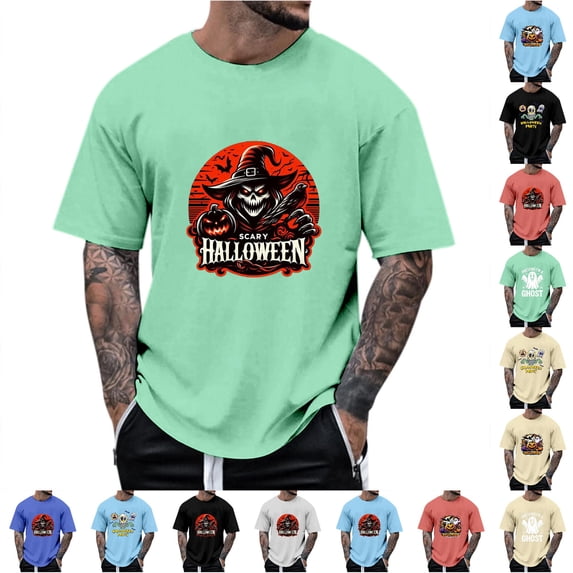 LIIPEE Short Sleeve Tees For Men Halloween Graphic Crew Neck Casual T Shirts Male Comfortable Breathable Versatile Tshirt,XL