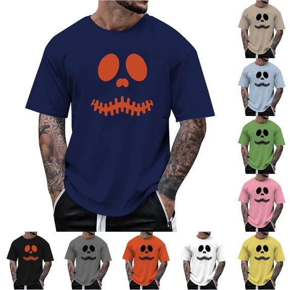 LIIPEE Short Sleeve Tees For Men Halloween Graphic Crew Neck Casual T Shirts Male Comfortable Breathable Versatile Tshirt,XXXL