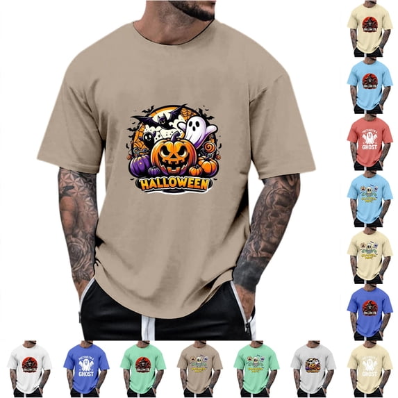 LIIPEE Short Sleeve Tees For Men Halloween Graphic Crew Neck Casual T Shirts Male Comfortable Breathable Versatile Tshirt,XXXL