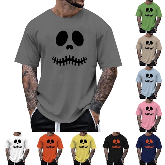 LIIPEE Short Sleeve Tees For Men Halloween Graphic Crew Neck Casual T Shirts Male Comfortable Breathable Versatile Tshirt,XXXL