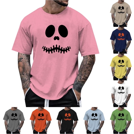 LIIPEE Short Sleeve Tees For Men Halloween Graphic Crew Neck Casual T Shirts Male Comfortable Breathable Versatile Tshirt,XXXL
