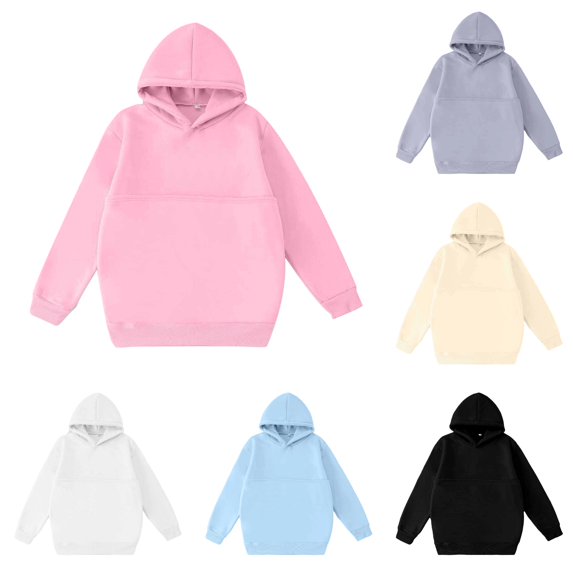 LIIPEE Solid Color Hoodies For Girls Cute Long Sleeve Hooded Pullover Kids Fall Winter Comfortable Casual Sweatshirts,5-6 Years
