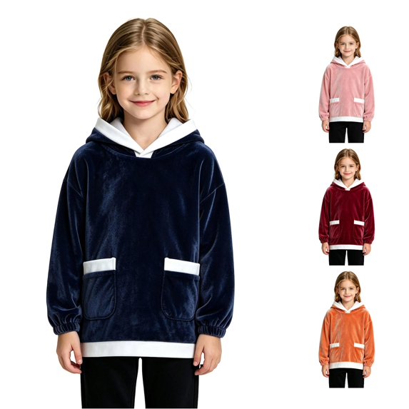 LIIPEE Solid Color Hoodies For Girls Cute Warm Long Sleeve Hooded Pullover Kids Fall Winter Comfortable Casual Sweatshirts With Pockets,6-7 Years