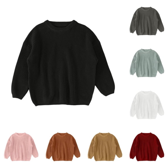LIIPEE Solid Color Knit Sweater For Girls Long Sleeve Cute Warm Sweaters Kids Autumn Winter Cozy Soft Casual Pullover,18-24 Months