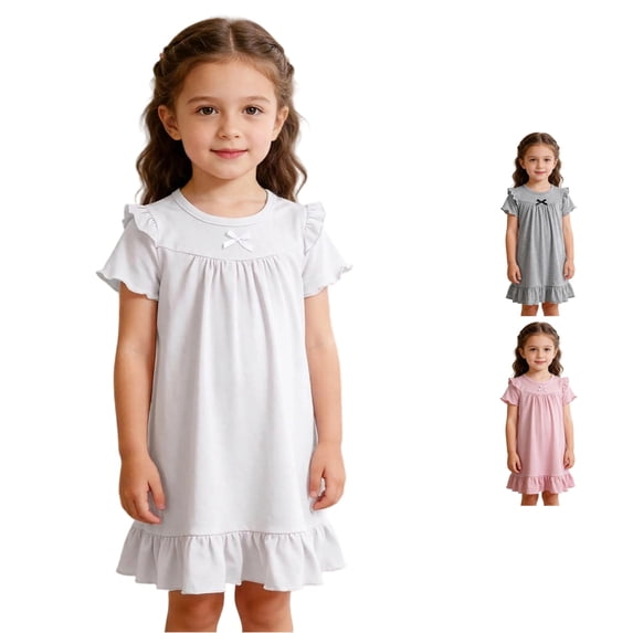 LIIPEE Solid Color Nightgown For Girls Short Sleeve Summer Lightweight Ruffle Sleepwear Dress Kids Loose Breathable Cute Everyday Homewear,15-16 Years