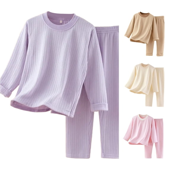 LIIPEE Solid Color Pajamas For Girls Long Sleeve Tees And Pants Pajama Set 2 Piece Kids Autumn Winter Cute Comfortable Daily Sleepwear,4-5 Years