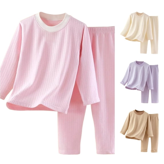 LIIPEE Solid Color Pajamas For Girls Long Sleeve Tees And Pants Pajama Set 2 Piece Kids Autumn Winter Cute Comfortable Daily Sleepwear,8-9 Years