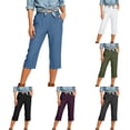 thumbnail image 1 of LIIPEE Solid Color Summer Jeans For Women Casual Elastic Waist Cropped Denim Pants With Pockets Ladies Comfortable Everyday Trousers,S, 1 of 3