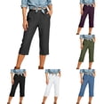 thumbnail image 1 of LIIPEE Solid Color Summer Jeans For Women Casual Elastic Waist Cropped Denim Pants With Pockets Ladies Comfortable Everyday Trousers,XXXL, 1 of 4