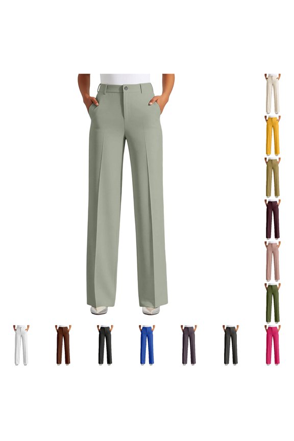 Straight Leg Trousers For Women Solid Color Rigid Waist Flat Front Dress Pants With Pockets Ladies Lightweight Breathable Pants,XXL