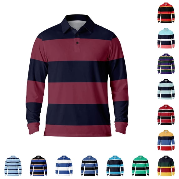 LIIPEE Striped Graphic Polo Shirt For Men Long Sleeve Tennis Collar Shirts Male Autumn Comfortable Breathable Versatile Polos,L