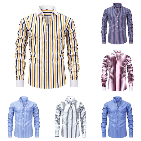 LIIPEE Stripes Graphic Dress Shirt For Men Long Sleeve Turn Down Collar Button Up Shirts Male Comfortable Formal Business Tops,S