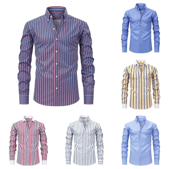 LIIPEE Stripes Graphic Dress Shirt For Men Long Sleeve Turn Down Collar Button Up Shirts Male Comfortable Formal Business Tops,S