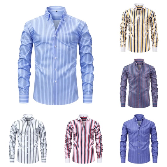 LIIPEE Stripes Graphic Dress Shirt For Men Long Sleeve Turn Down Collar Button Up Shirts Male Comfortable Formal Business Tops,S