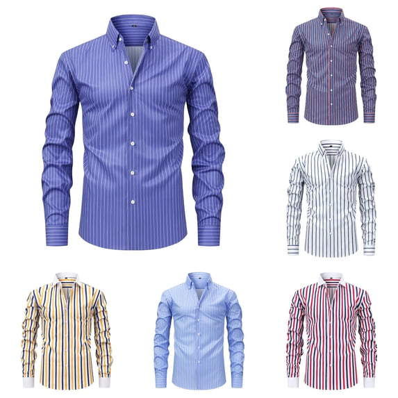 LIIPEE Stripes Graphic Dress Shirt For Men Long Sleeve Turn Down Collar Button Up Shirts Male Comfortable Formal Business Tops,XXL