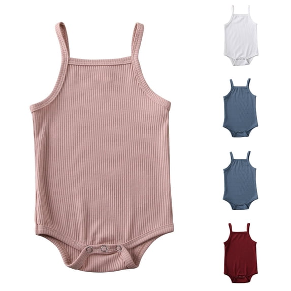 LIIPEE Summer Bodysuits For Baby Boys Solid Color Ribbed Sleeveless Casual Onesies Kids Comfortable Cute Daily Crawling Clothing,12-18 Months
