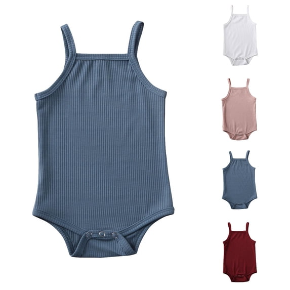 LIIPEE Summer Bodysuits For Baby Boys Solid Color Ribbed Sleeveless Casual Onesies Kids Comfortable Cute Daily Crawling Clothing,12-18 Months