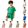 thumbnail image 1 of LIIPEE Summer Outfits For Boys Athleisure Solid Color Ribbed Short Sleeve Tees And Shorts 2 Piece Set Kids Cute Comfortable Breathable Lightweight Outfit Sets,18-24 Months, 1 of 5
