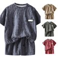 thumbnail image 1 of LIIPEE Summer Outfits For Boys Casual Solid Color Ripped Hole Short Sleeve Tees And Shorts 2 Piece Set Kids Breathable Comfortable Fashion Outfit Sets,2-3 Years, 1 of 9