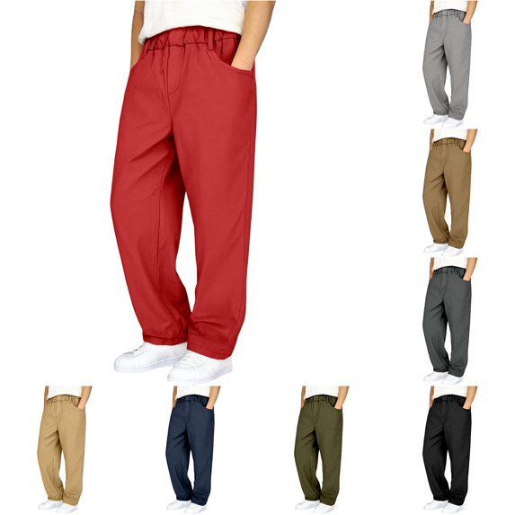 LIIPEE Summer Pants For Boys Casual Lightweight Elastic Waist Loose Fit Solid Color Trousers With Pockets Kids Fashion Versatile Breathable Daily Pants,15-16 Years