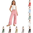 thumbnail image 1 of LIIPEE Summer Pants For Girls Casual Lightweight Drawstring Waist Baggy Wide Leg Solid Color Trousers Kids Breathable Comfortable Cute Daily Pants,14-15 Years, 1 of 7