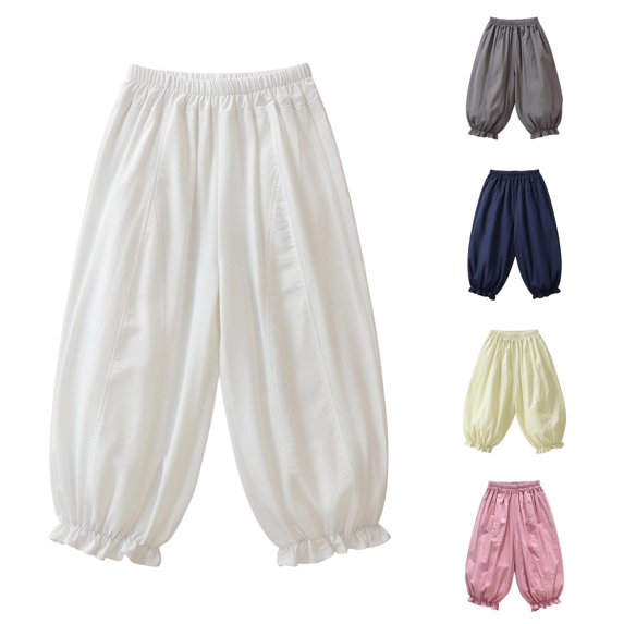 LIIPEE Summer Pants For Girls Casual Lightweight Elastic Waist Baggy Tapered Leg Solid Color Trousers Kids Breathable Comfortable Cute Daily Pants,12-24 Months