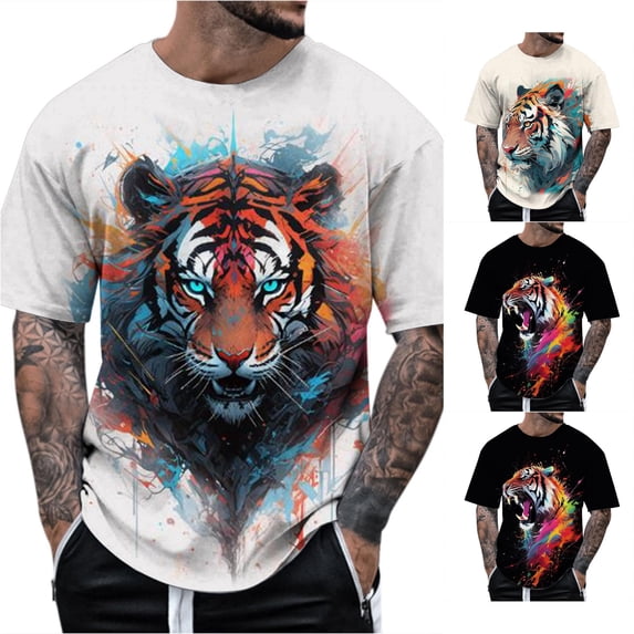 LIIPEE Summer Short Sleeve Tees For Men Fashion Graphic Crew Neck Casual T Shirts Male Comfortable Breathable Versatile Tshirt,XXL