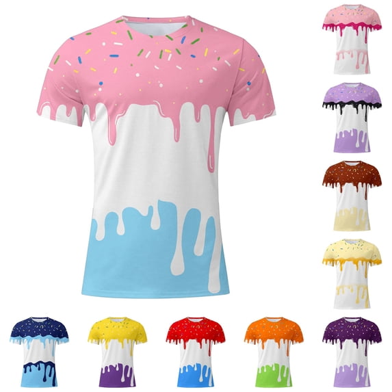 LIIPEE Summer Short Sleeve Tees For Men Ice Cream Print Crew Neck Casual T Shirts Male Comfortable Breathable Versatile Tshirt,M