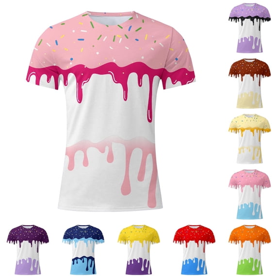 LIIPEE Summer Short Sleeve Tees For Men Ice Cream Print Crew Neck Casual T Shirts Male Comfortable Breathable Versatile Tshirt,S