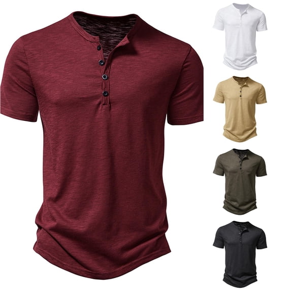 LIIPEE Summer Short Sleeve Tees For Men Solid Color Henley Neck Casual T Shirts Male Comfortable Breathable Versatile Tshirt,XXL