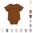 thumbnail image 1 of LIIPEE Summer Solid Color Baby Bodysuits For Boys Short Sleeve Crew Neck Casual Onesies Kids Cute Everyday Ribbed Crawling Clothing,6-12 Months, 1 of 2
