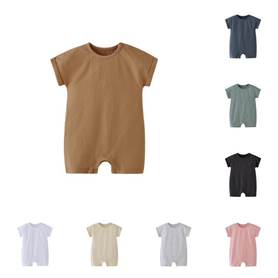 LIIPEE Summer Solid Color Bodysuits For Boys Baby Short Sleeve Crew Neck Casual Onesies Kids Cute Lightweight Everyday Crawling Clothing,18-24 Months